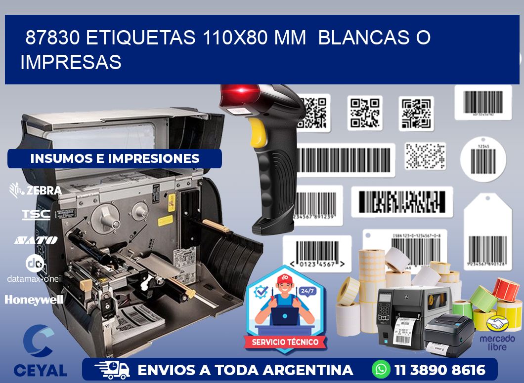 87830 ETIQUETAS 110x80 mm  BLANCAS O IMPRESAS