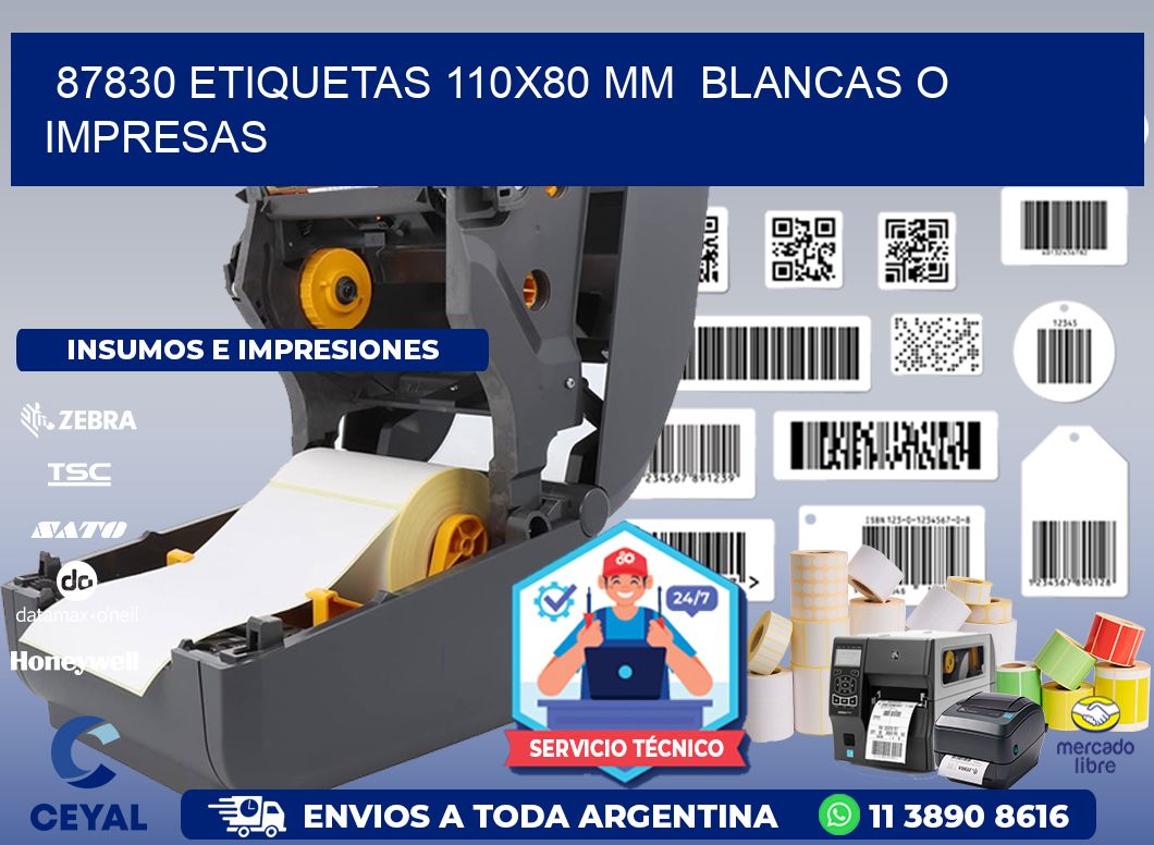 87830 ETIQUETAS 110x80 mm  BLANCAS O IMPRESAS
