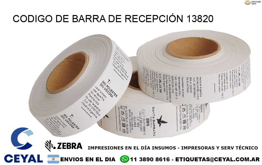 CODIGO DE BARRA DE RECEPCIÓN 13820