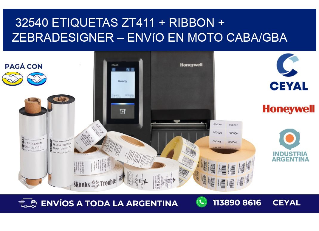 32540 ETIQUETAS ZT411 + Ribbon + ZebraDesigner – Envío en moto CABA/GBA