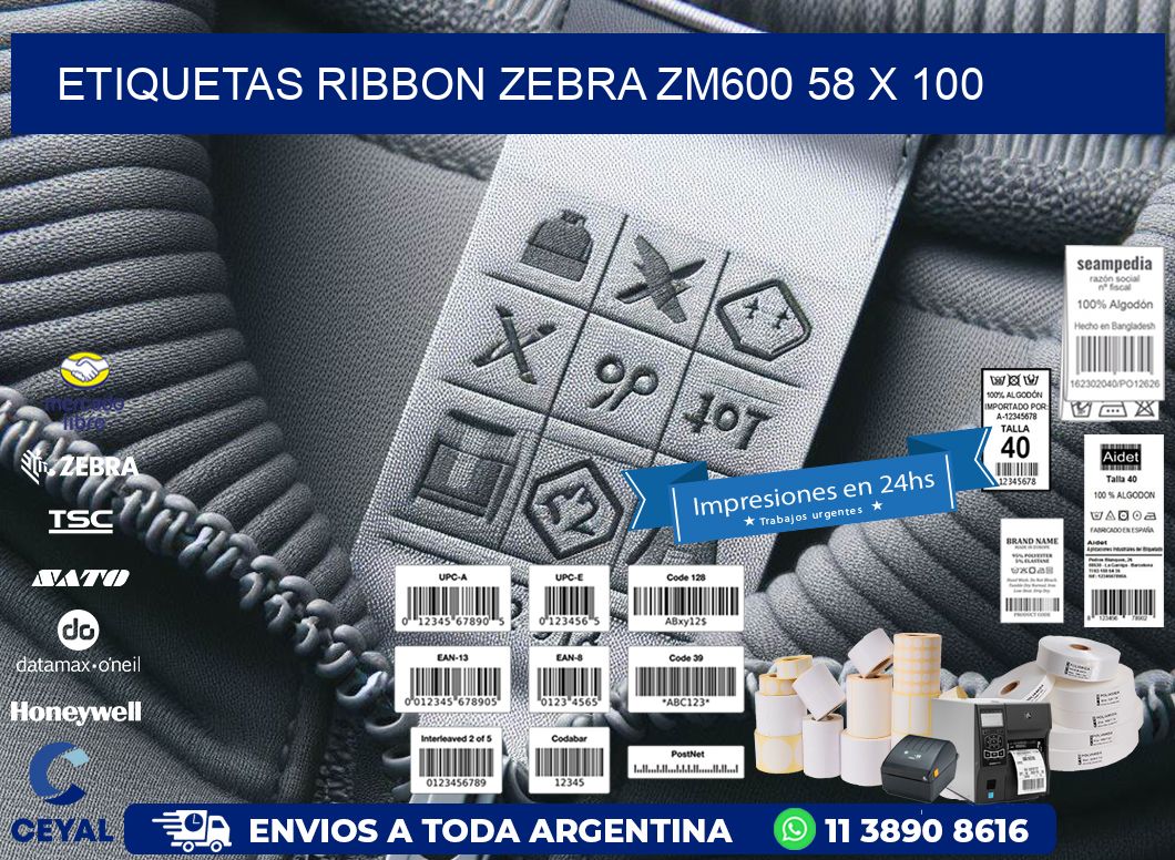 ETIQUETAS RIBBON Zebra ZM600 58 x 100