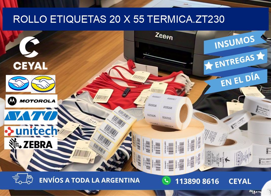 Rollo etiquetas 20 x 55 termica.zt230