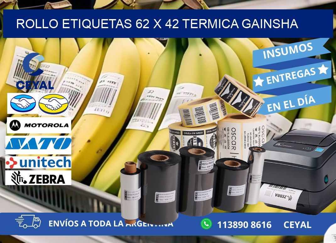 Rollo etiquetas 62 x 42 termica gainsha