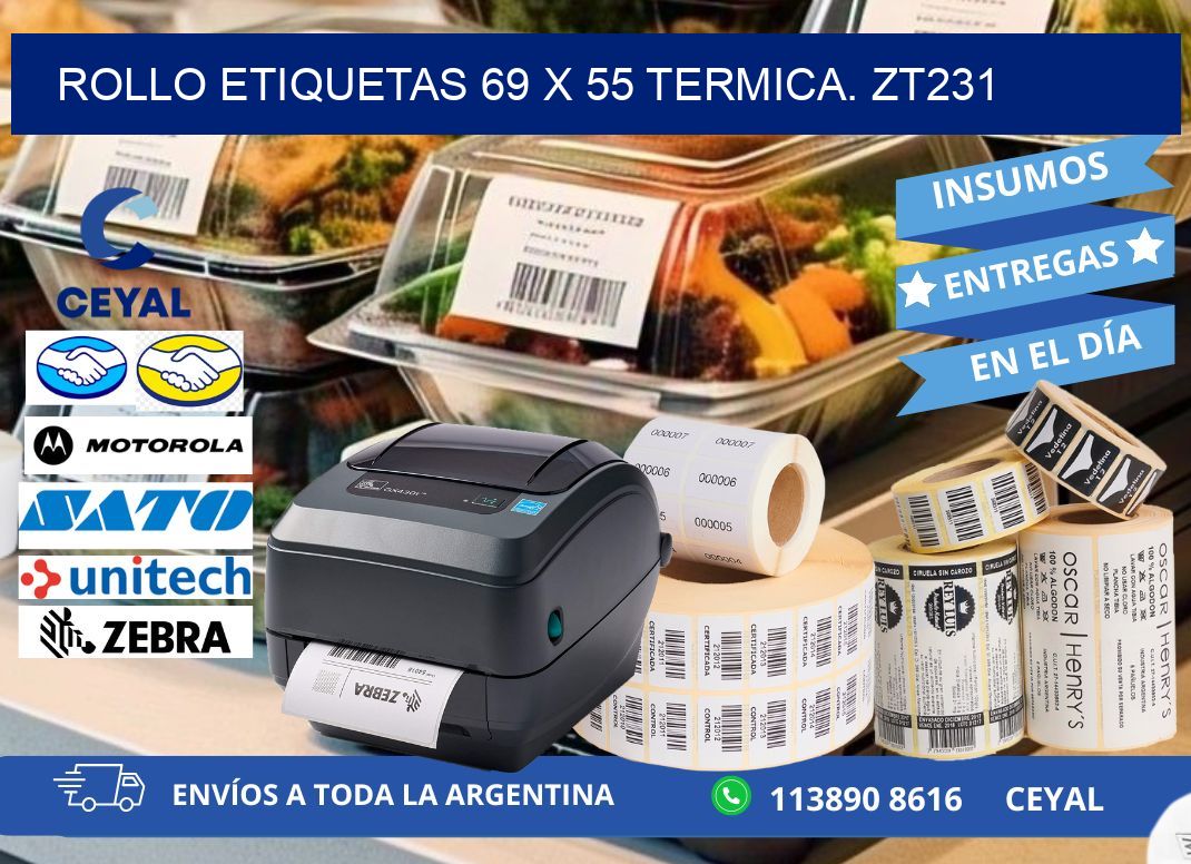 Rollo etiquetas 69 x 55 termica. zt231