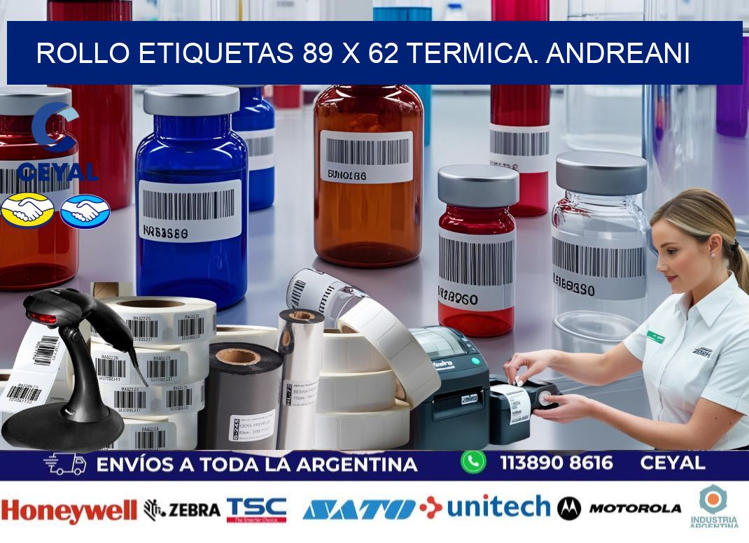 Rollo etiquetas 89 x 62 termica. Andreani
