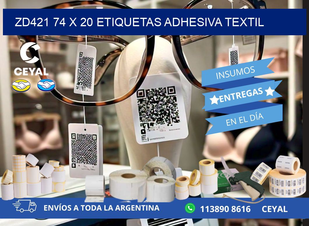 ZD421 74 x 20 ETIQUETAS ADHESIVA TEXTIL