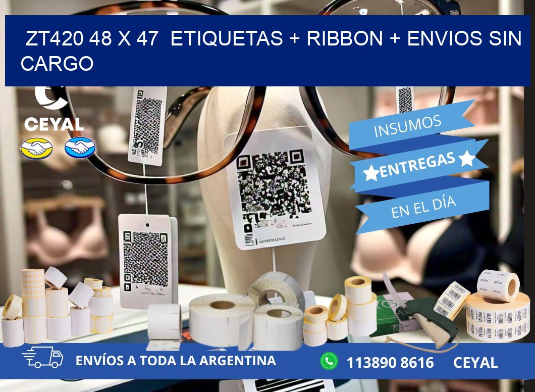 ZT420 48 x 47 etiquetas + ribbon + envios sin cargo