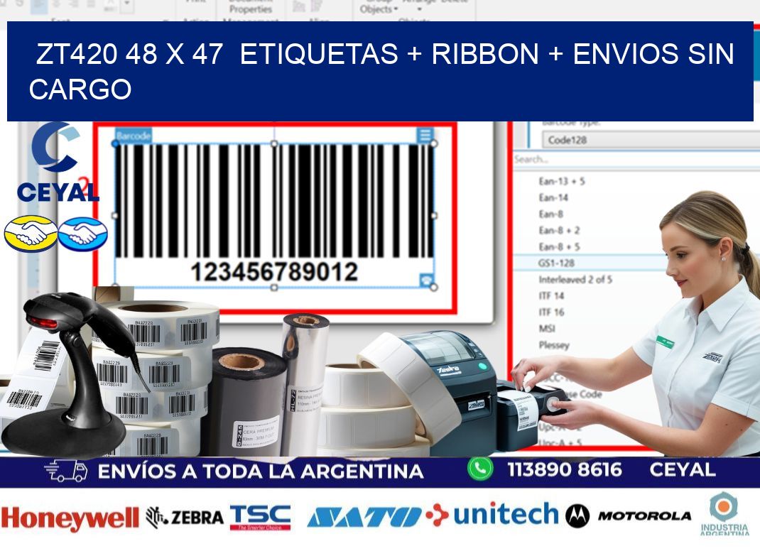ZT420 48 x 47 etiquetas + ribbon + envios sin cargo