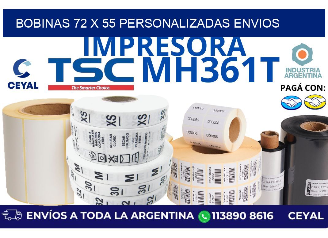 bobinas 72 x 55 personalizadas envios