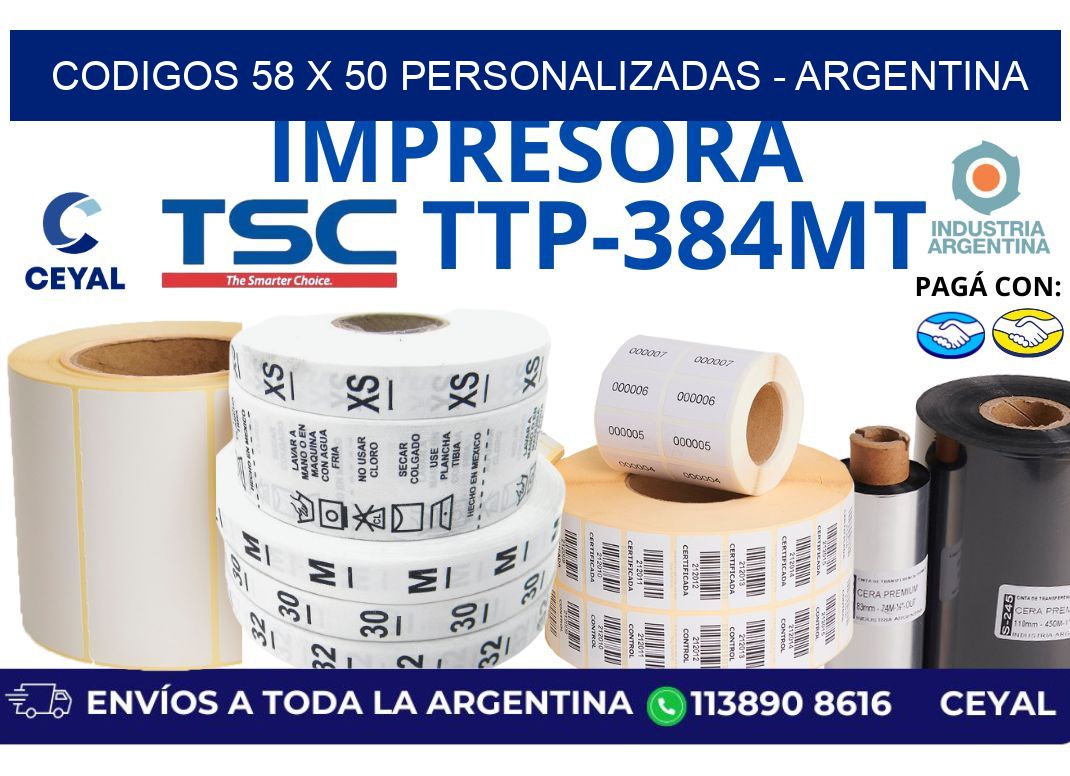 codigos 58 x 50 personalizadas - Argentina