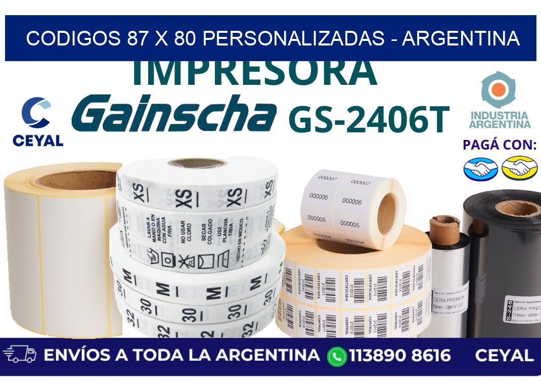 codigos 87 x 80 personalizadas - Argentina