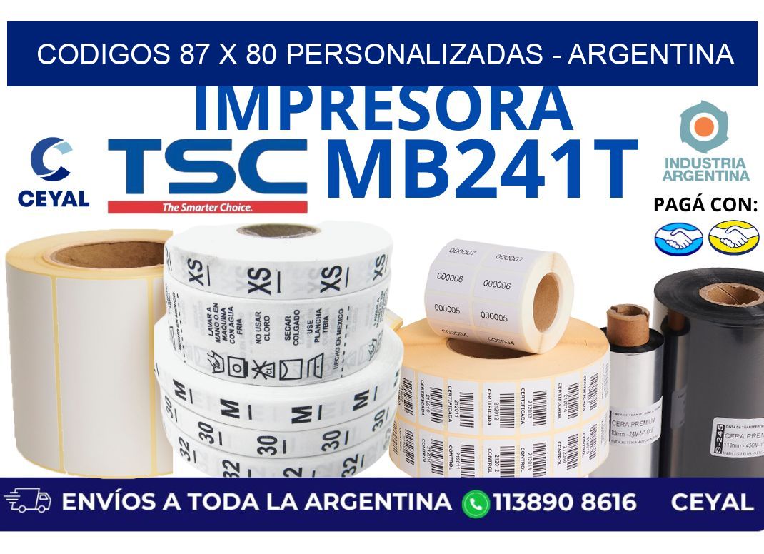 codigos 87 x 80 personalizadas - Argentina