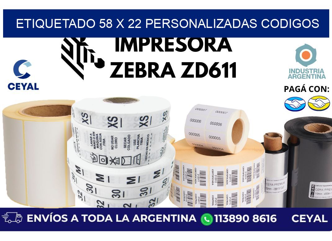 etiquetado 58 x 22 personalizadas codigos