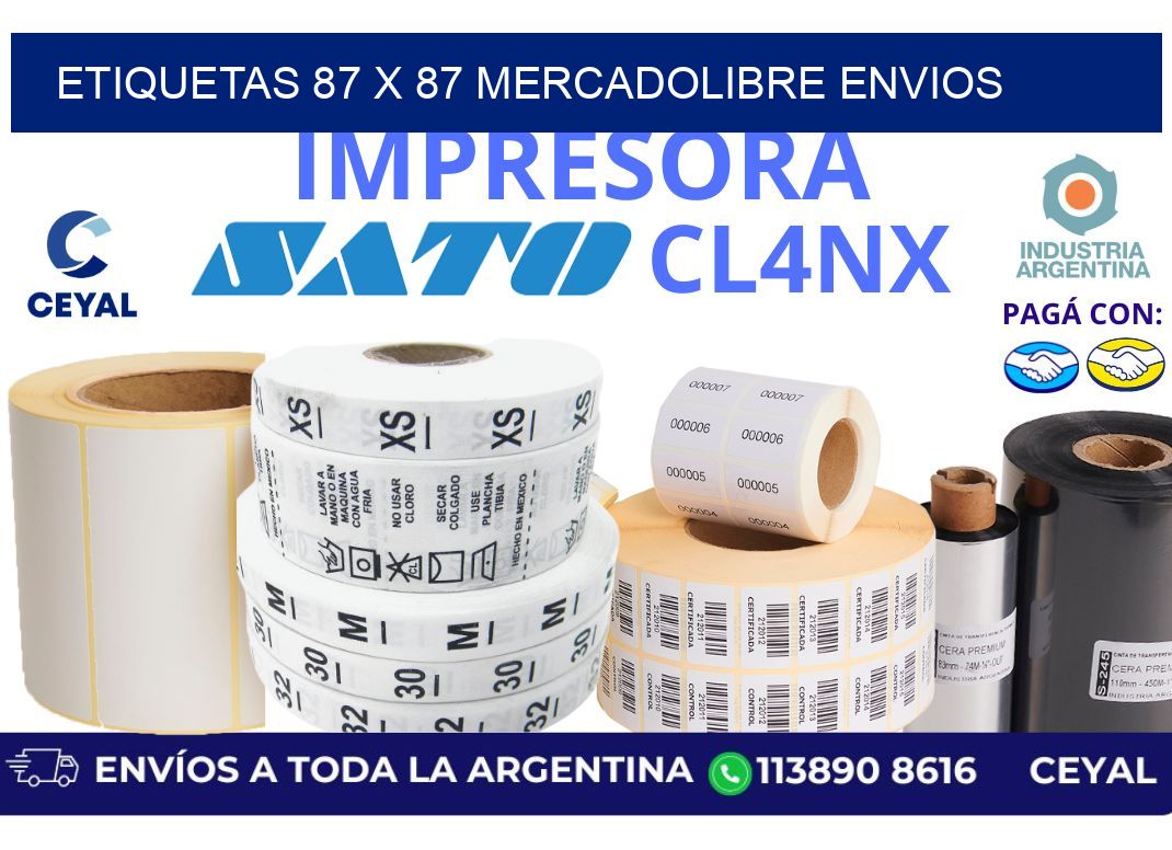 etiquetas 87 x 87 mercadolibre envios