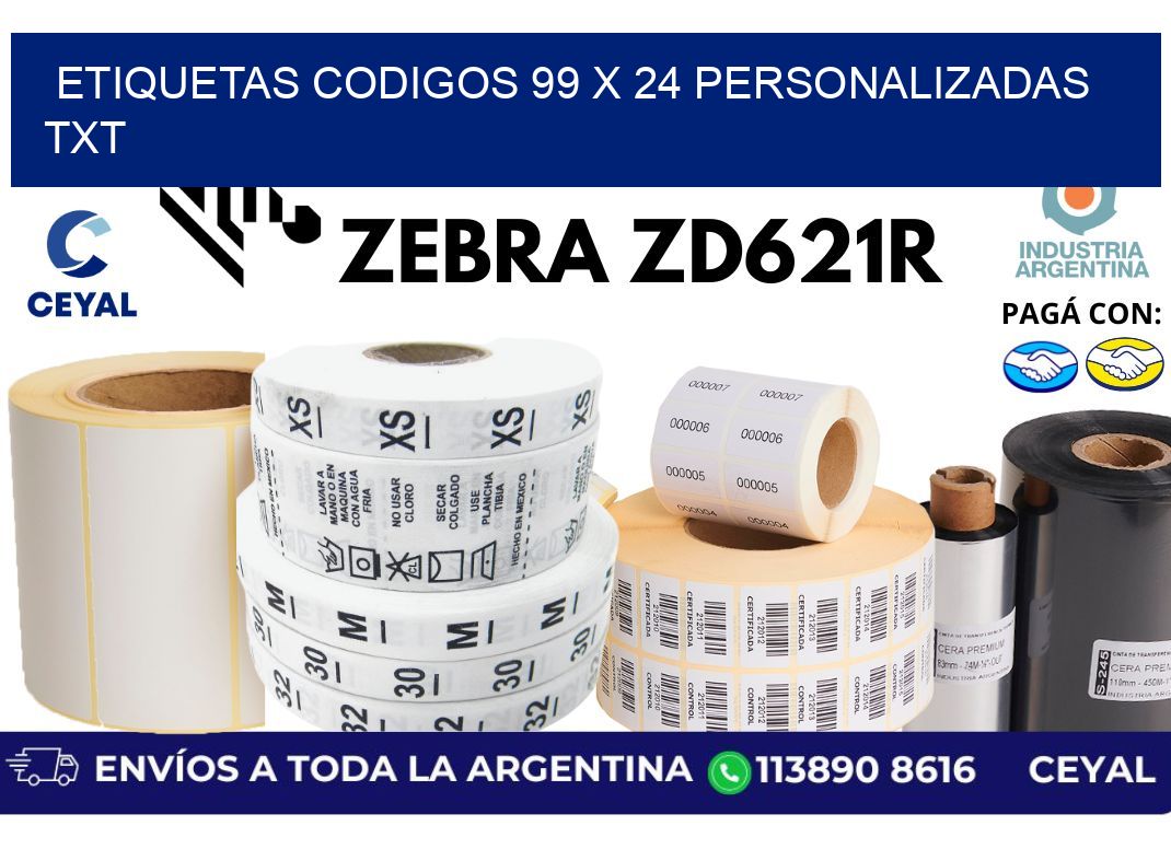 etiquetas codigos 99 x 24 personalizadas txt
