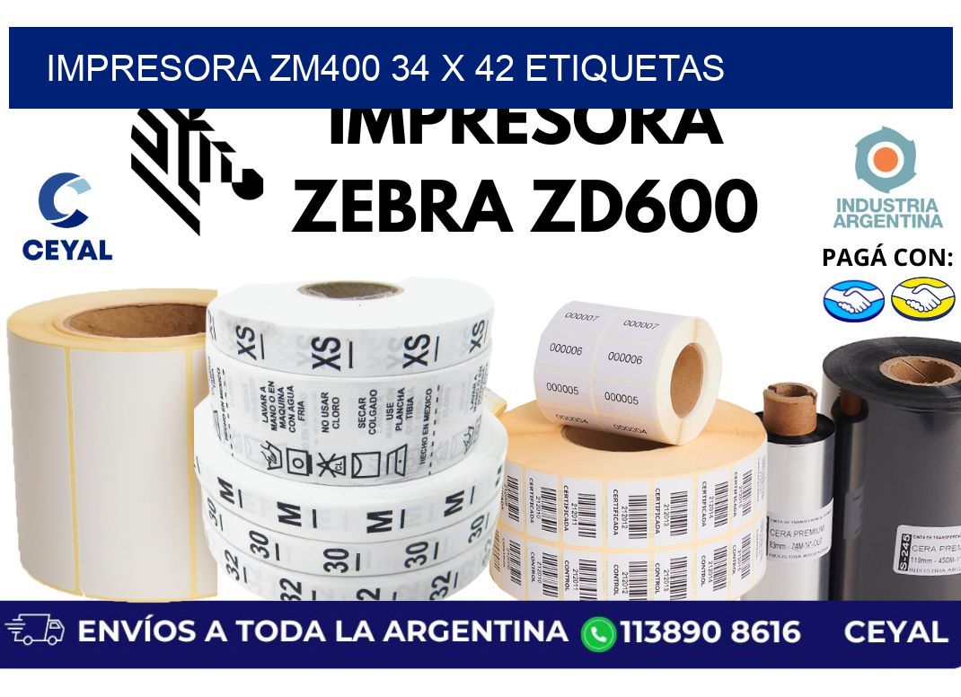 impresora zm400 34 x 42 etiquetas