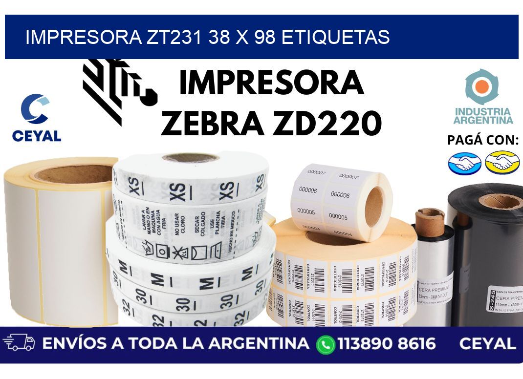 impresora zt231 38 x 98 etiquetas