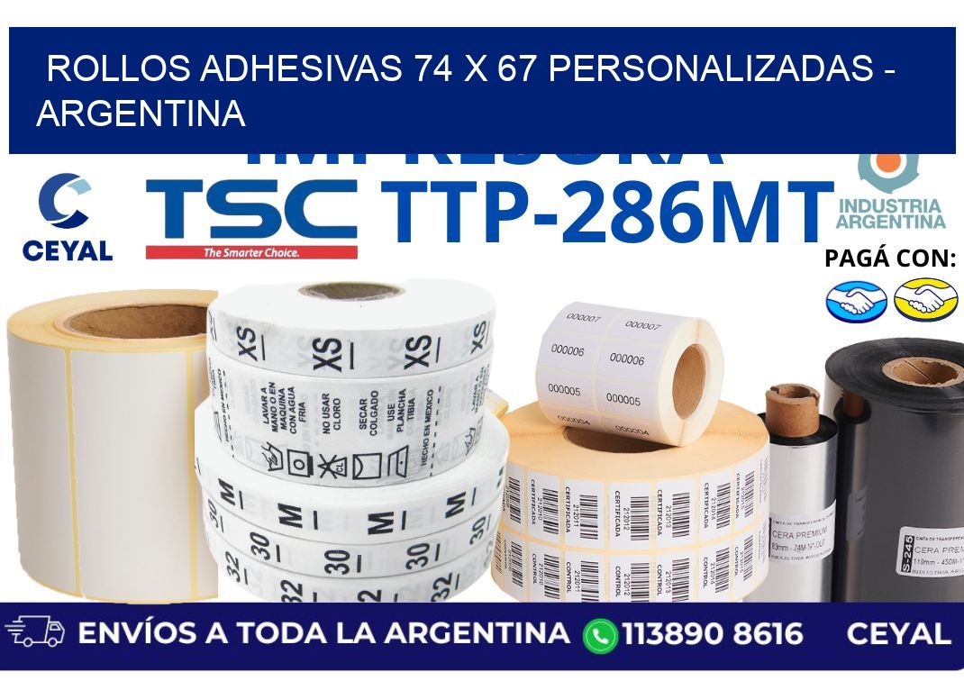 rollos adhesivas 74 x 67 personalizadas - Argentina