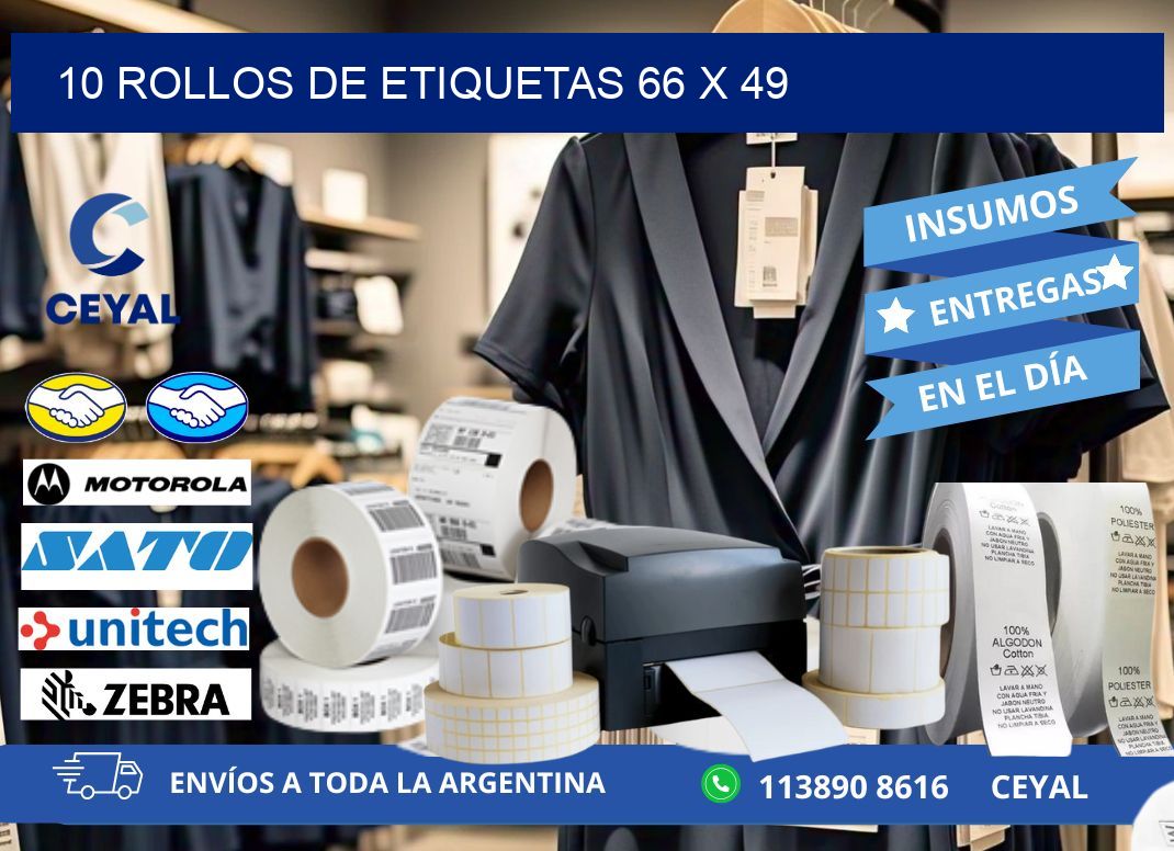 10 ROLLOS DE ETIQUETAS 66 x 49