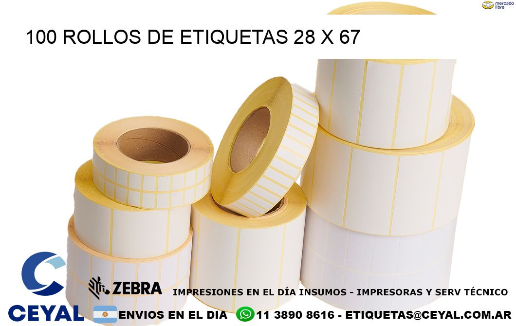 100 ROLLOS DE ETIQUETAS 28 x 67