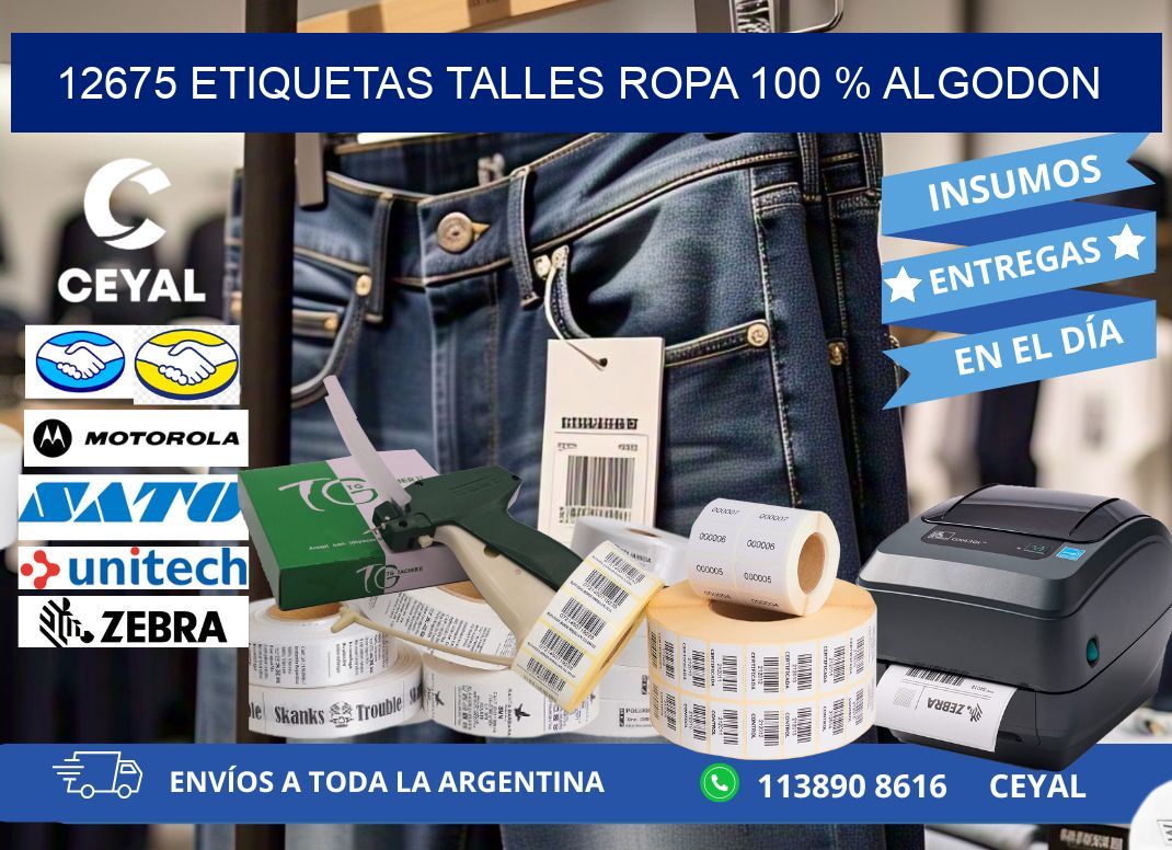 12675 ETIQUETAS TALLES ROPA 100 % ALGODON