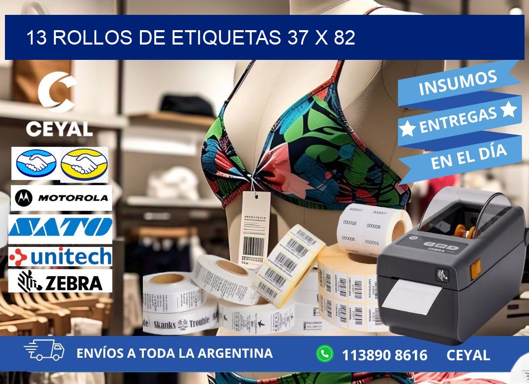 13 ROLLOS DE ETIQUETAS 37 x 82