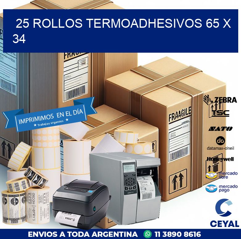 25 ROLLOS TERMOADHESIVOS 65 x 34