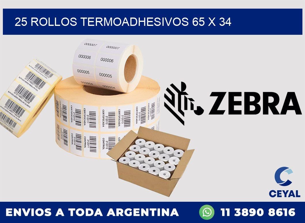 25 ROLLOS TERMOADHESIVOS 65 x 34