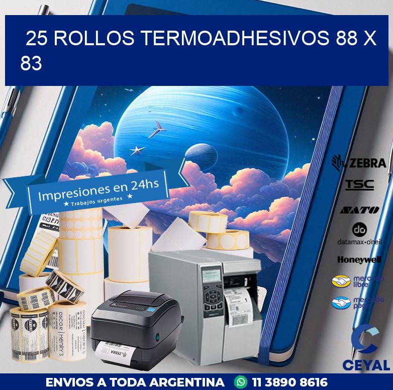 25 ROLLOS TERMOADHESIVOS 88 x 83