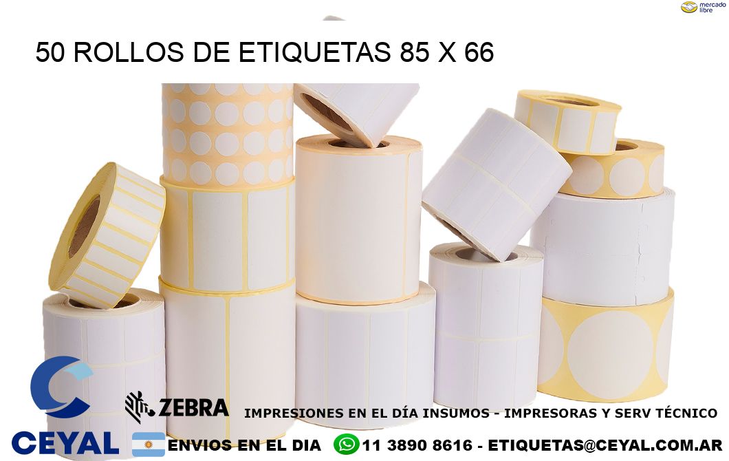 50 ROLLOS DE ETIQUETAS 85 x 66