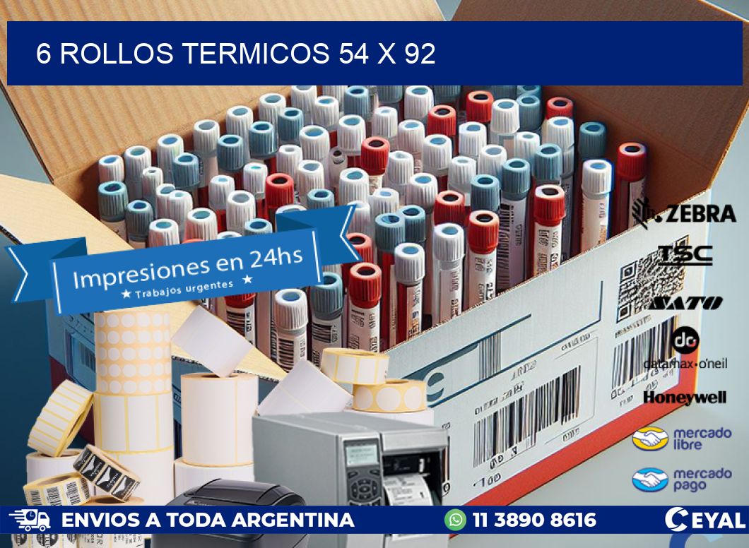 6 ROLLOS TERMICOS 54 x 92