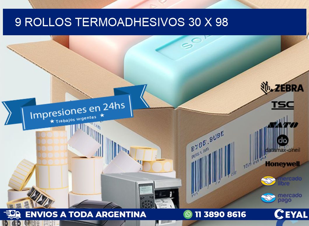 9 ROLLOS TERMOADHESIVOS 30 x 98