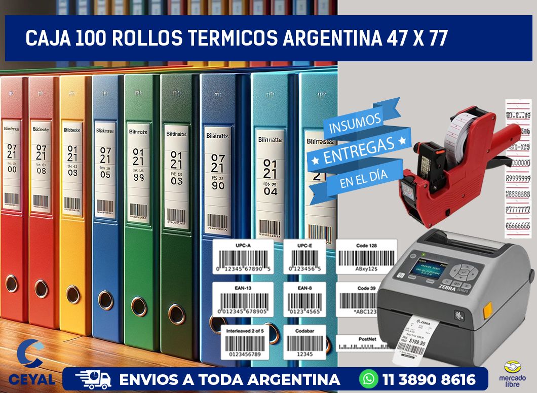 CAJA 100 ROLLOS TERMICOS ARGENTINA 47 x 77