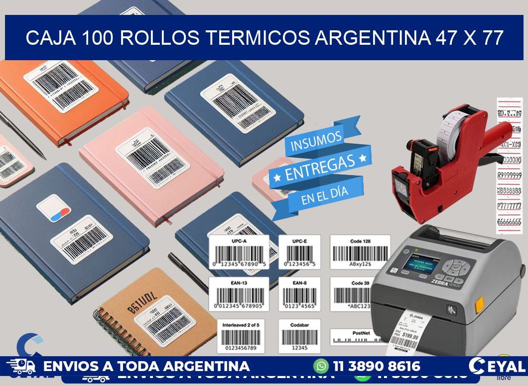 CAJA 100 ROLLOS TERMICOS ARGENTINA 47 x 77