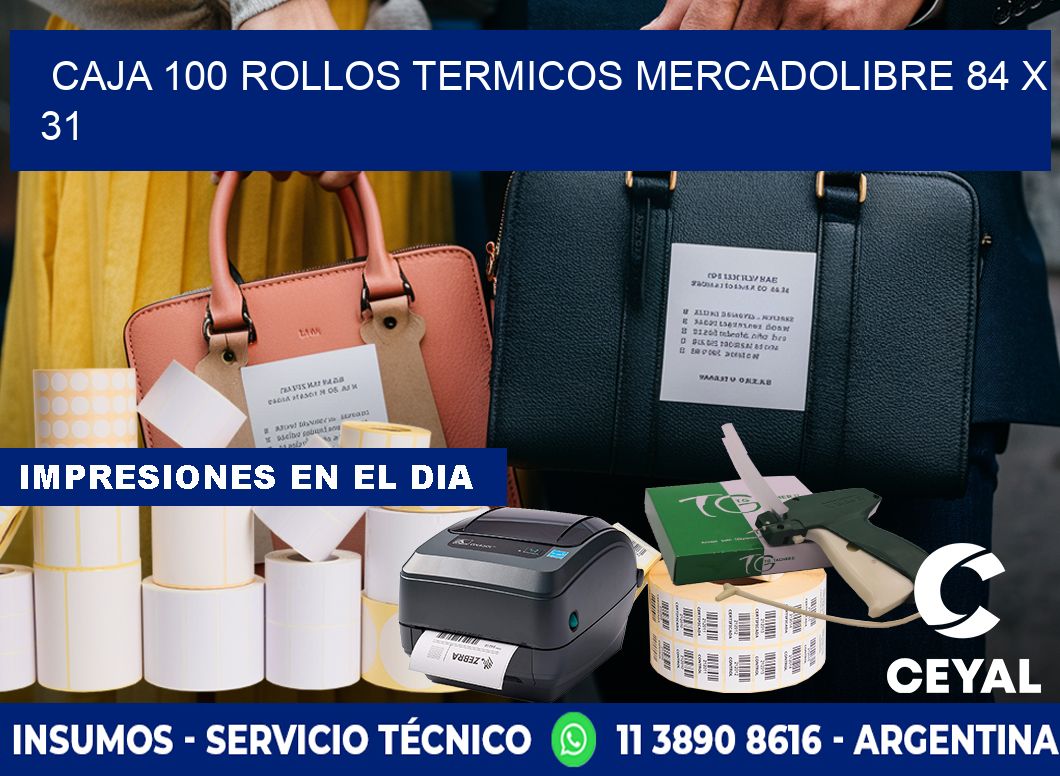 CAJA 100 ROLLOS TERMICOS MERCADOLIBRE 84 x 31