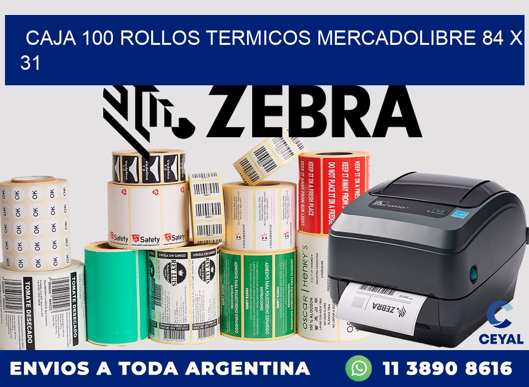 CAJA 100 ROLLOS TERMICOS MERCADOLIBRE 84 x 31