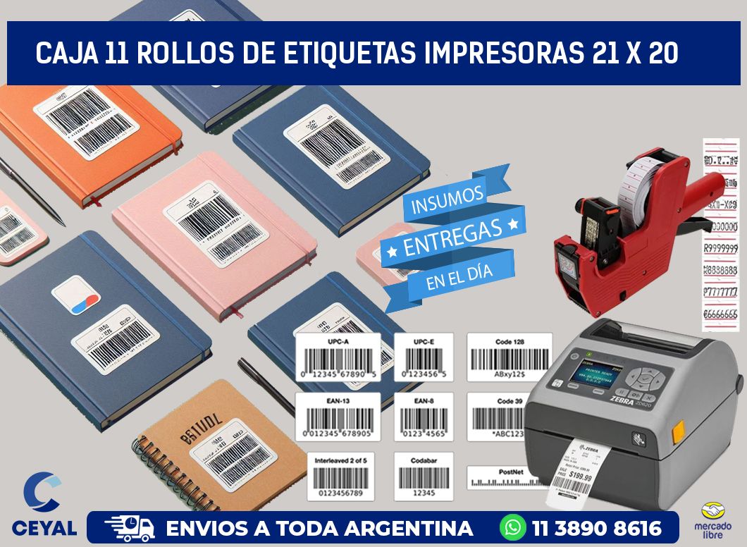 CAJA 11 ROLLOS DE ETIQUETAS IMPRESORAS 21 x 20