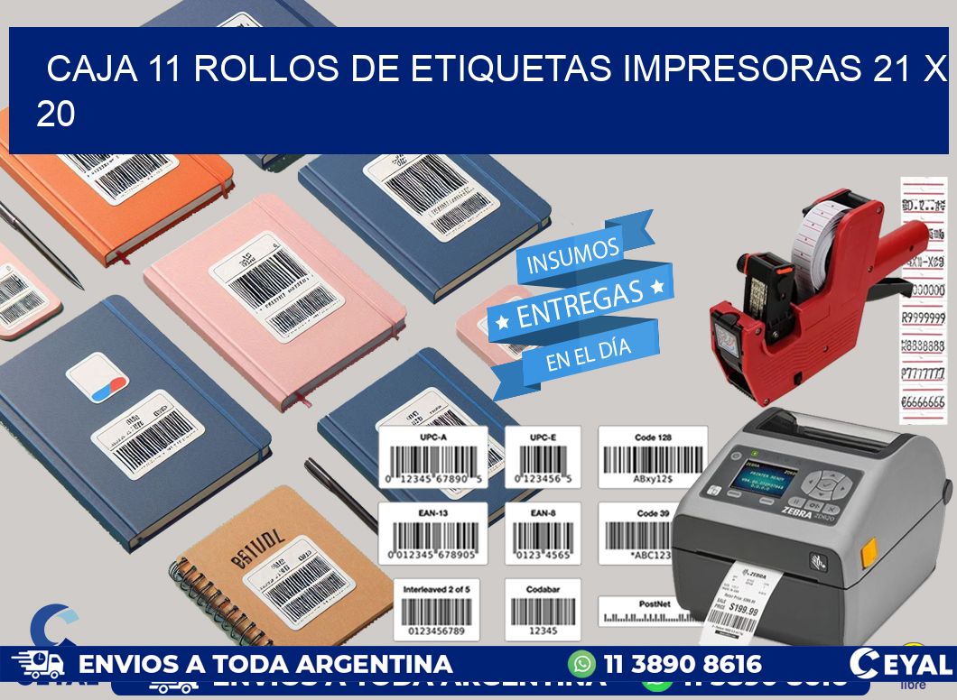 CAJA 11 ROLLOS DE ETIQUETAS IMPRESORAS 21 x 20