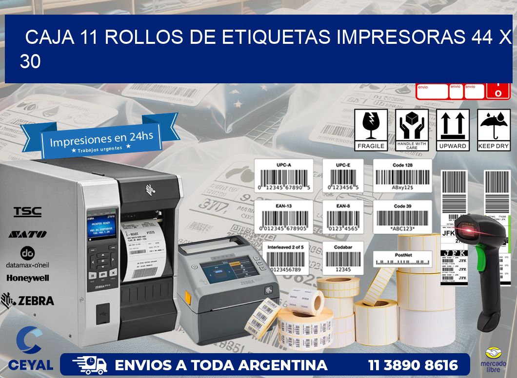CAJA 11 ROLLOS DE ETIQUETAS IMPRESORAS 44 x 30