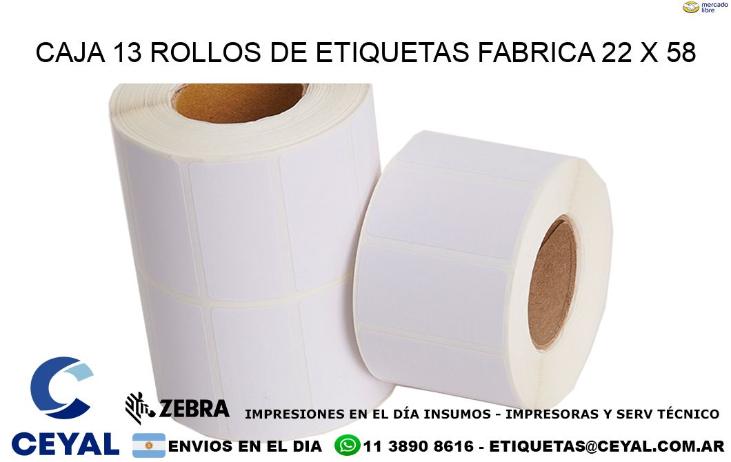 CAJA 13 ROLLOS DE ETIQUETAS FABRICA 22 x 58