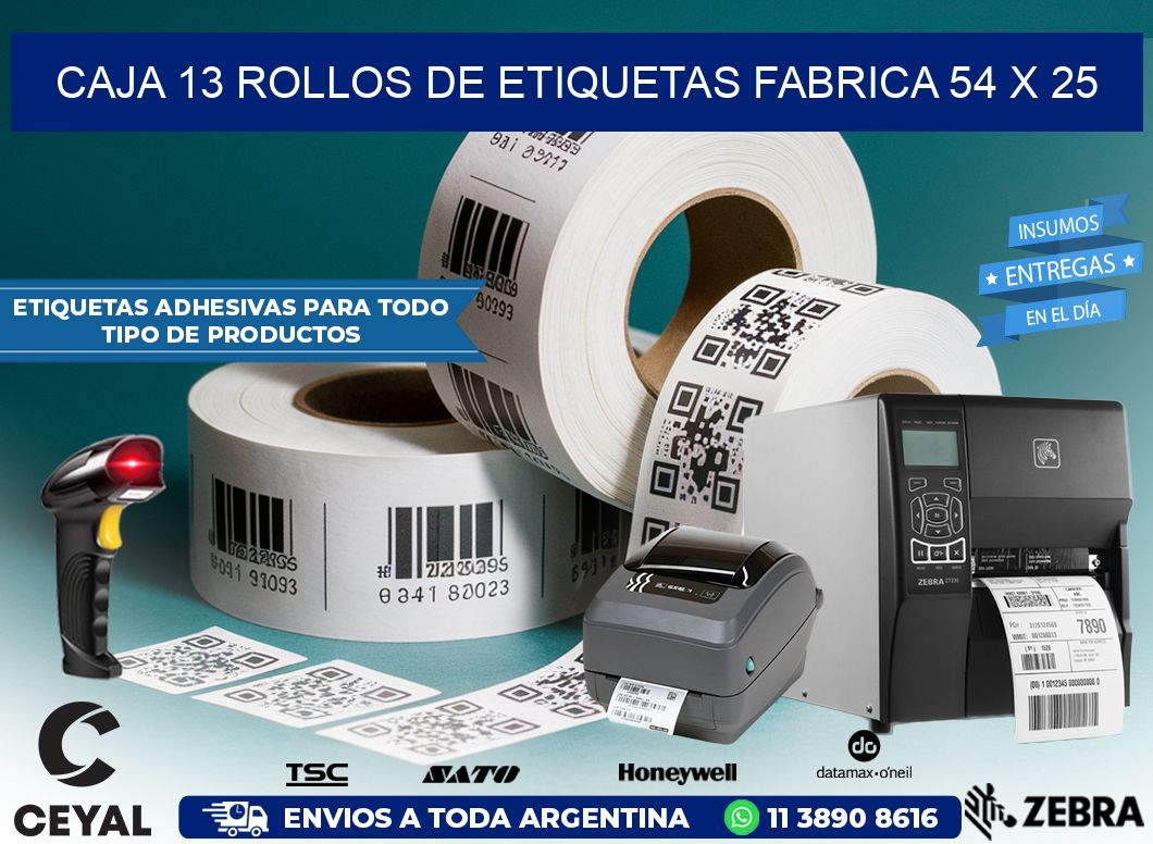 CAJA 13 ROLLOS DE ETIQUETAS FABRICA 54 x 25