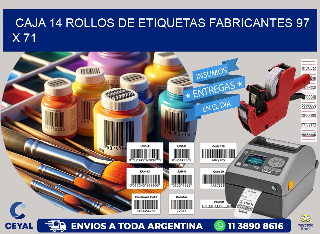 CAJA 14 ROLLOS DE ETIQUETAS FABRICANTES 97 x 71