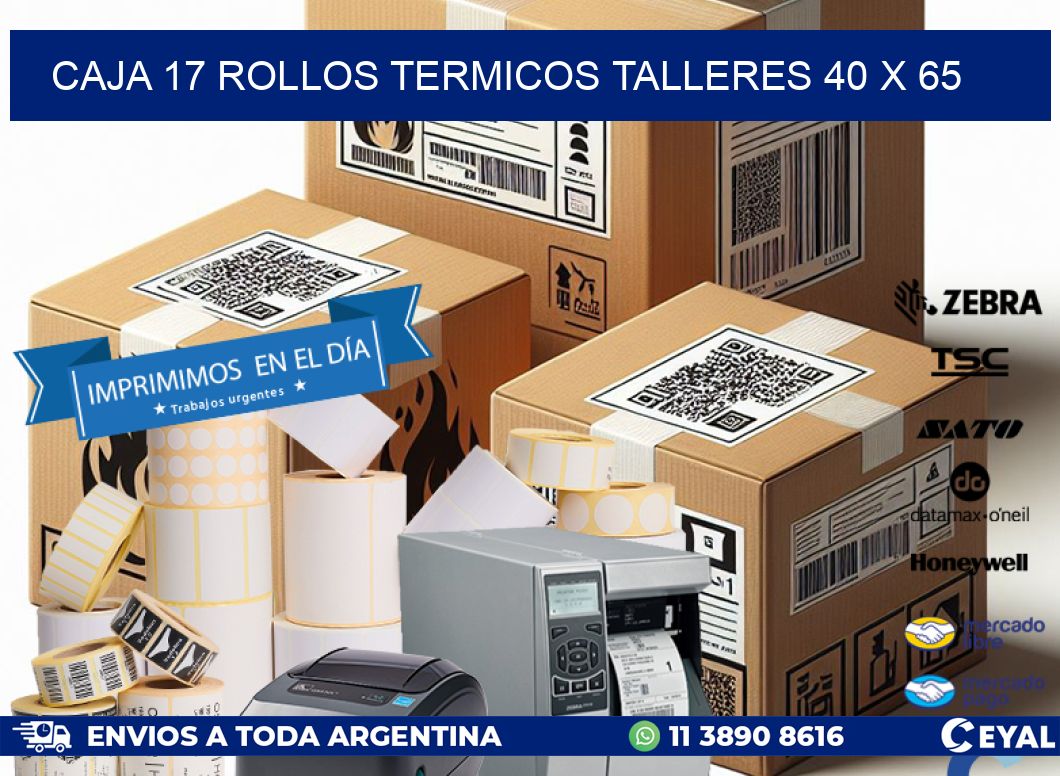 CAJA 17 ROLLOS TERMICOS TALLERES 40 x 65