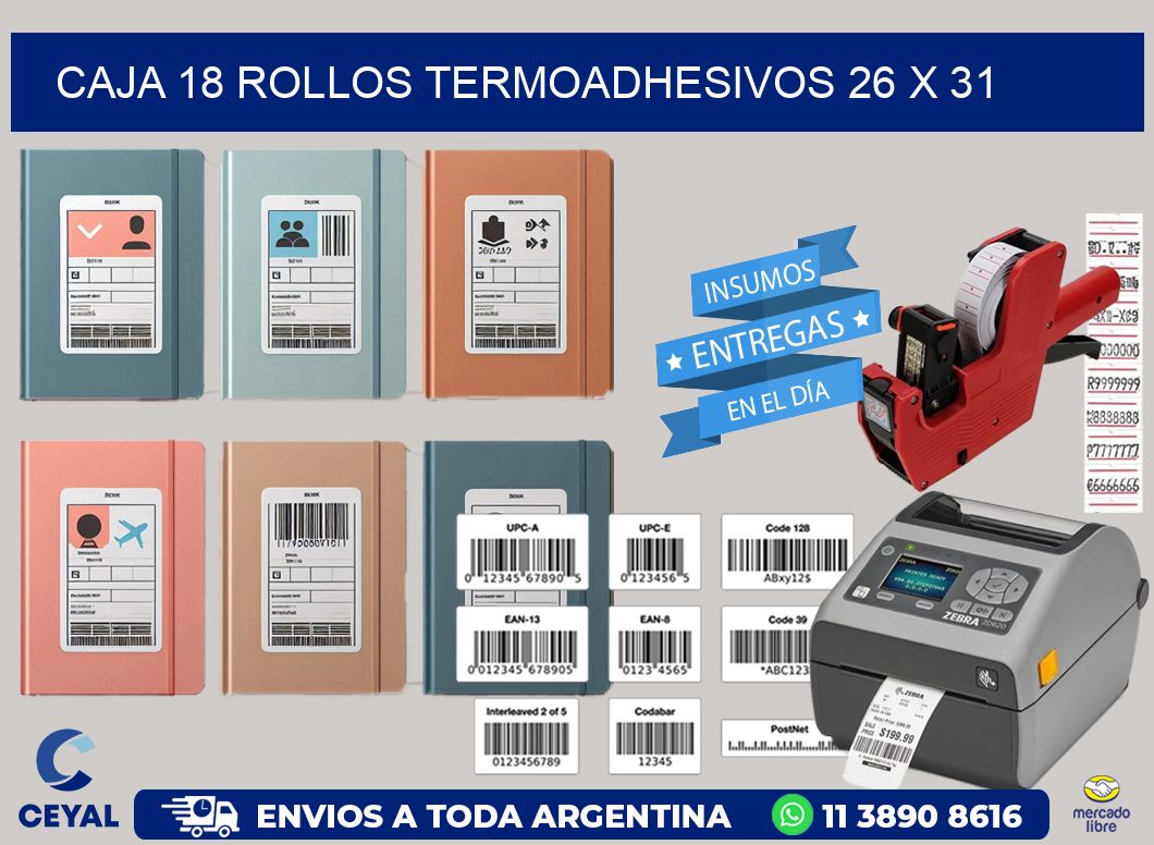 CAJA 18 ROLLOS TERMOADHESIVOS 26 x 31