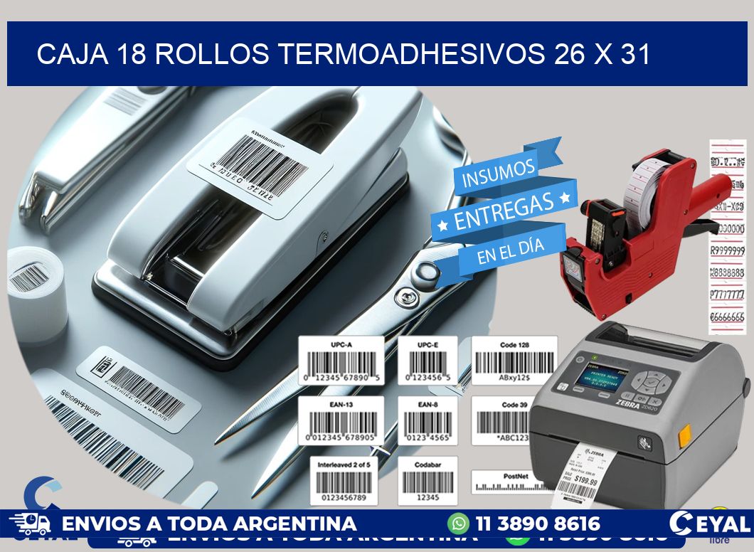 CAJA 18 ROLLOS TERMOADHESIVOS 26 x 31