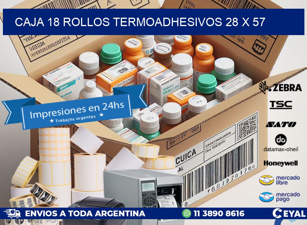 CAJA 18 ROLLOS TERMOADHESIVOS 28 x 57