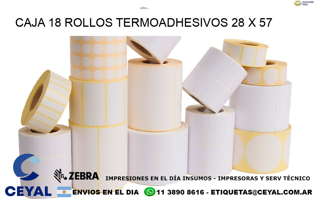 CAJA 18 ROLLOS TERMOADHESIVOS 28 x 57