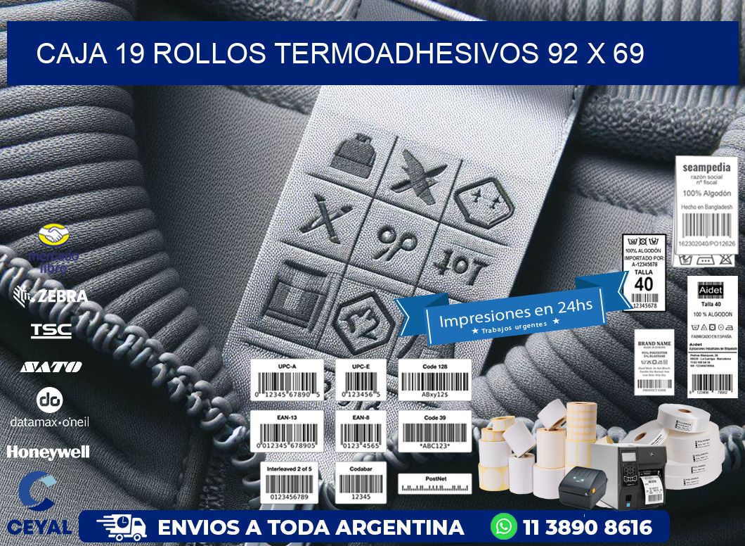 CAJA 19 ROLLOS TERMOADHESIVOS 92 x 69