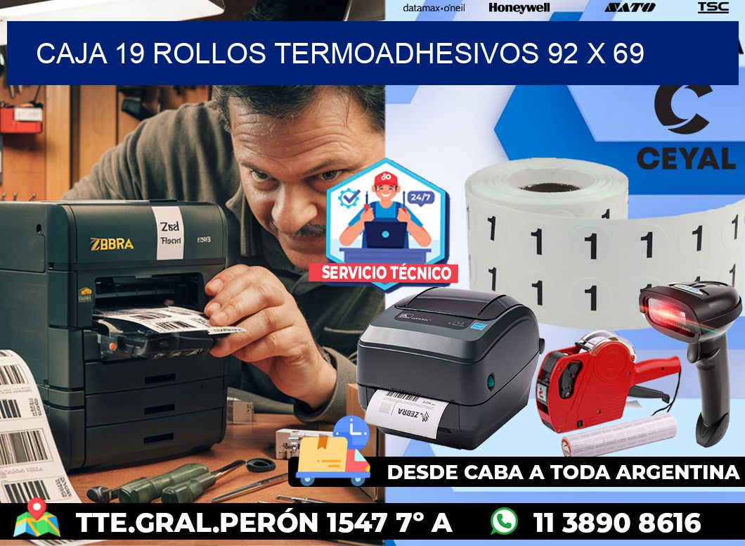 CAJA 19 ROLLOS TERMOADHESIVOS 92 x 69