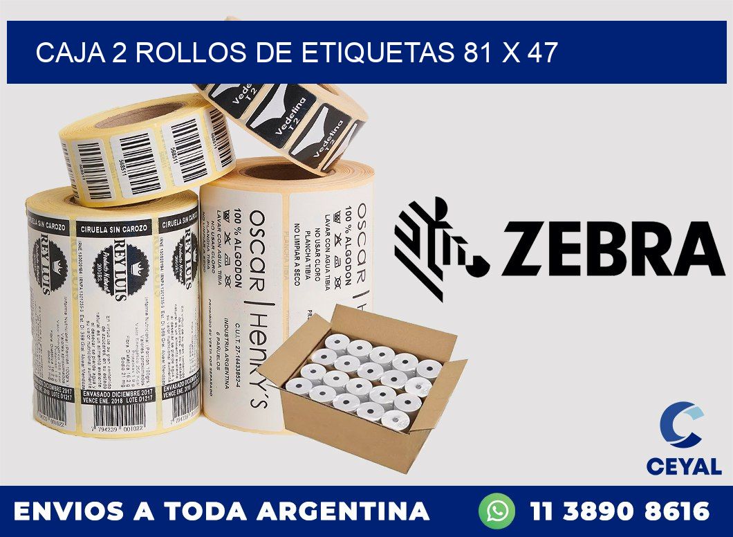 CAJA 2 ROLLOS DE ETIQUETAS 81 x 47